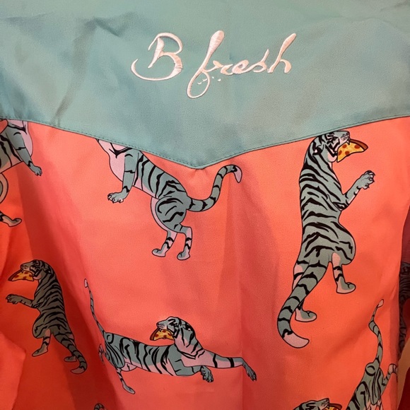 B fresh Pizza Tiger Western Pearl Snap Shirt Collar Orange Blue Medium - Picture 2 of 4